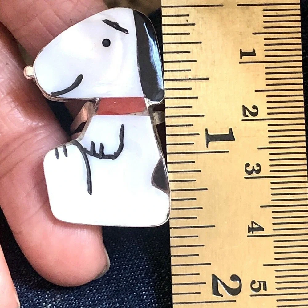 BIG Zuni Snoopy Ring Red Collar Sz 8.5 Inlay 925 Signed Comosona Peanuts Turquoi